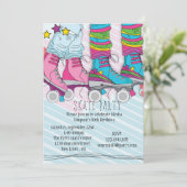 ガールズローラースケートで滑る誕生日パーティーの招待 招待状 (スタンド正面)