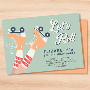 ガールズローラースケートで滑る誕生日パーティー 招待状