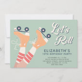 ガールズローラースケートで滑る誕生日パーティー 招待状 (正面)