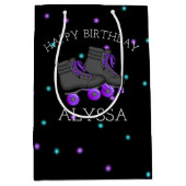 ガールズローラースケート誕生日パーティーパーソナライズされた ミディアムペーパーバッグ (正面)