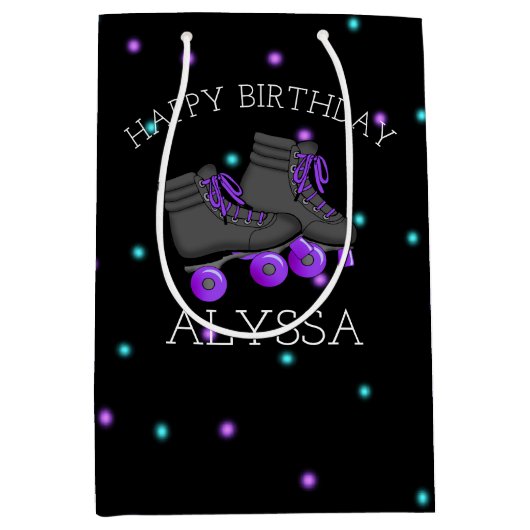 ガールズローラースケート誕生日パーティーパーソナライズされた ミディアムペーパーバッグ (正面)
