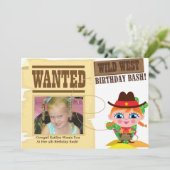 ガールズワイルドウエストウェスタン女性のカーボーイ誕生日招待状 招待状 (スタンド正面)