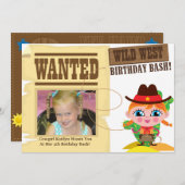 ガールズワイルドウエストウェスタン女性のカーボーイ誕生日招待状 招待状 (正面/裏面)