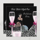 ガールズワイルドナイトアウトピンクシューズシャンパン 招待状 (正面/裏面)