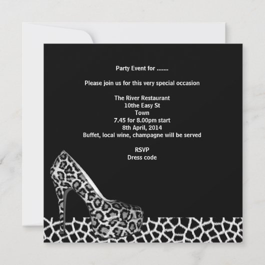 ガールズワイルドナイトアウトピンクシューズシャンパン 招待状 (裏面)