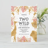 ガールズワイルドバースデーピンク金ゴールドサファリ 招待状 (スタンド正面)