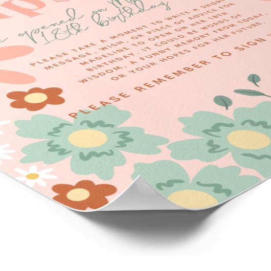 ガールズワイルドフラワーデイジーフォト誕生日ウェルカムサイン ポスター (角)