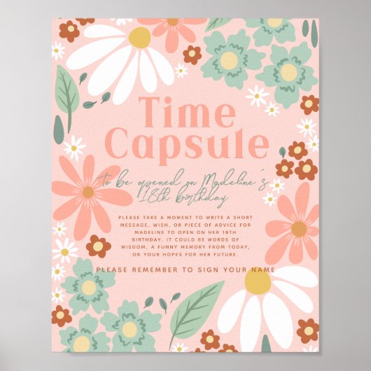 ガールズワイルドフラワーデイジーフォト誕生日ウェルカムサイン ポスター (正面)