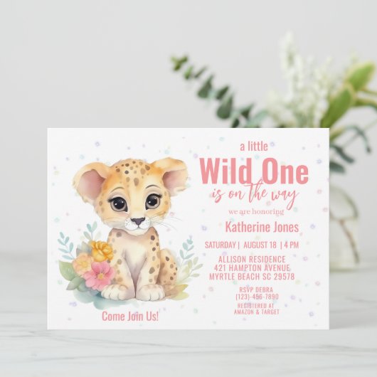 ガールズワイルドワンチータフローラ赤ちゃんシャワー 招待状 (スタンド正面)