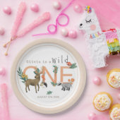 ガールズワイルドワンピンクウッドランド動物1歳 ペーパープレート (パーティー)