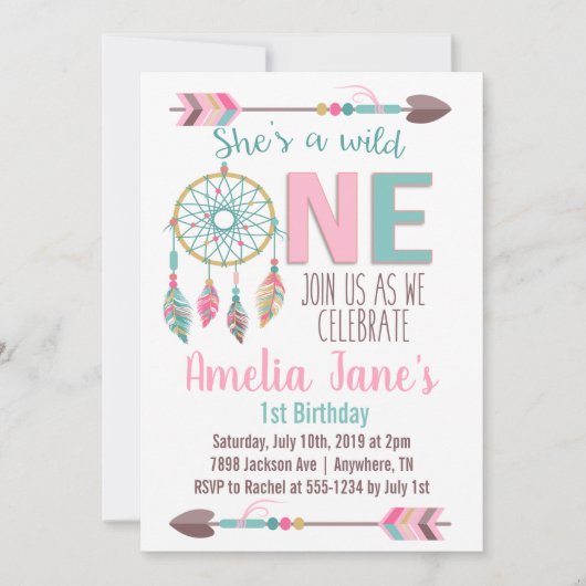 ガールズワイルドワンファースト誕生日招待状 招待状 (正面)