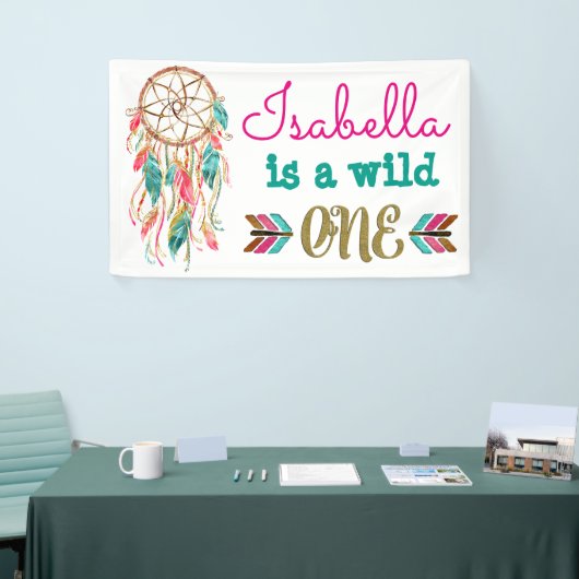 ガールズワイルドワン誕生日バナートライバル1歳の誕生日 横断幕 (トレードショー)