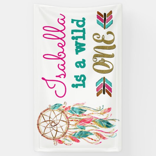 ガールズワイルドワン誕生日バナートライバル1歳の誕生日 横断幕 (縦)