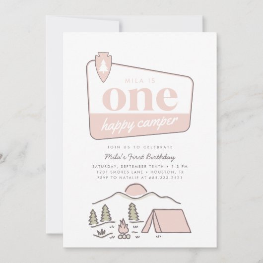 ガールズワンハッピーキャンパーパークエクスプローラー1st誕生日 招待状 (正面)