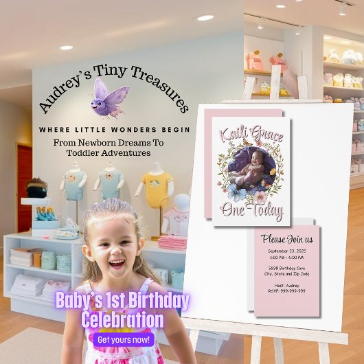 ガールズワンバースデー春バタフライ招待状 招待状