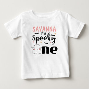 ガールズワン不気味ハロウィーン1thバースデーシャツ ベビーTシャツ