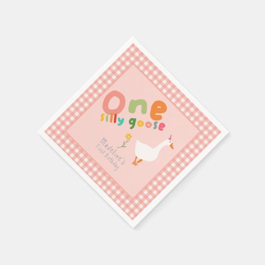 ガールズワン間抜けグースキッズピンクファースト誕生日 スタンダードカクテルナプキン (角)