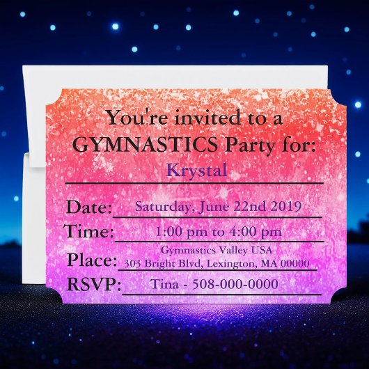 ガールズ体操バースデーパーティーカスタム招待状