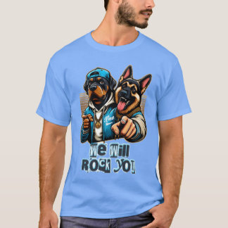 ガールズ向けの2匹の犬のロックTシャツデザイン Tシャツ