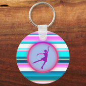 ガールズ姿スケートで滑るストライプ キーホルダー (正面)