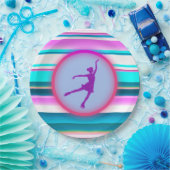 ガールズ姿スケートで滑るストライプ ペーパープレート (パーティー)