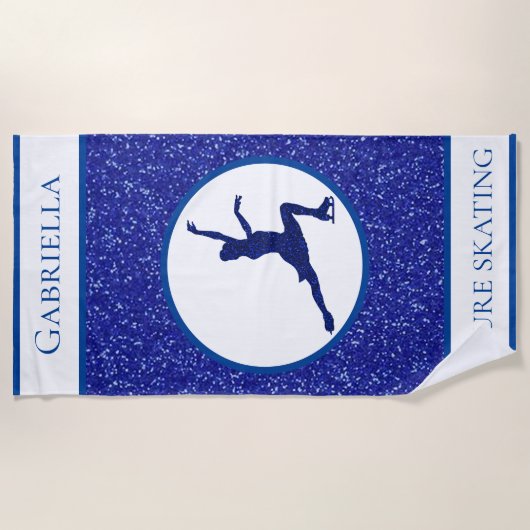 ガールズ姿スケートで滑るスパークルパーソナライズされた ビーチタオル (正面)