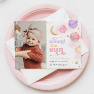 ガールズ宇宙ファースト誕生日招待状 招待状