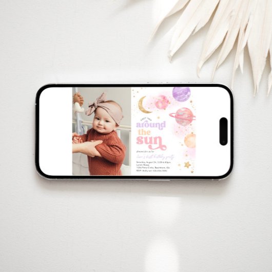 ガールズ宇宙ファースト誕生日招待状 招待状