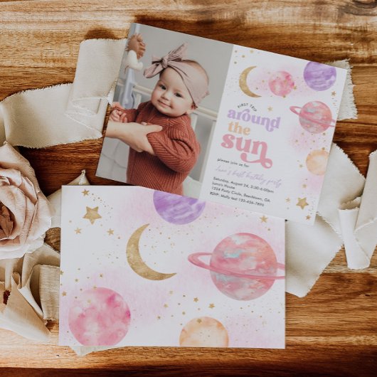 ガールズ宇宙ファースト誕生日招待状 招待状