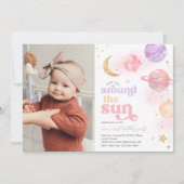 ガールズ宇宙ファースト誕生日招待状 招待状 (正面)