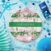 ガールズ宗教的お祝いグリーンピンクストライプ ペーパープレート (パーティー)