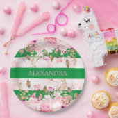 ガールズ宗教的お祝いグリーンピンクストライプ ペーパープレート (パーティー)