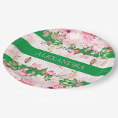 ガールズ宗教的お祝いグリーンピンクストライプ ペーパープレート (アングル)