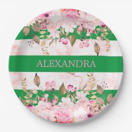 ガールズ宗教的お祝いグリーンピンクストライプ ペーパープレート