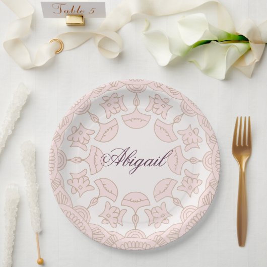 ガールズ宗教的お祝いピンクパターン ペーパープレート (ウェディング)