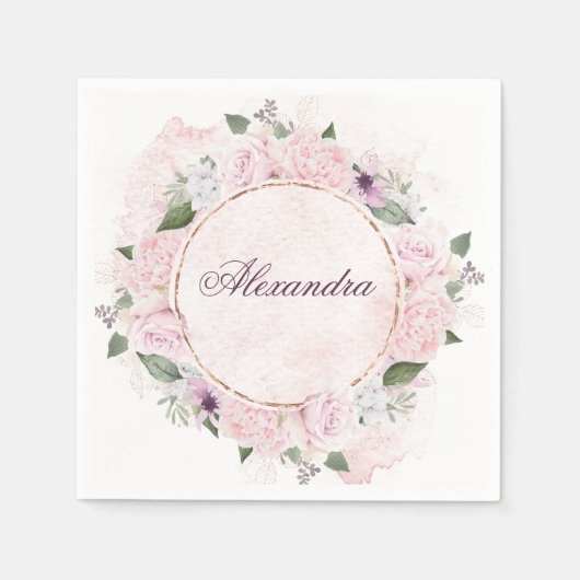 ガールズ宗教的お祝いピンクローズ スタンダードカクテルナプキン (正面)