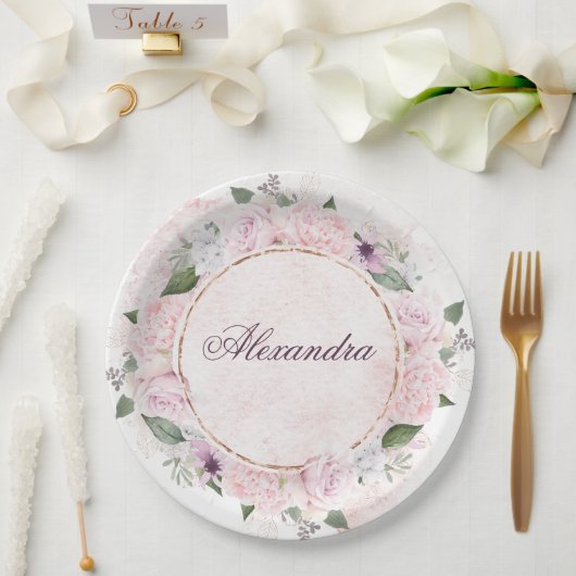 ガールズ宗教的お祝いピンクローズ ペーパープレート (ウェディング)