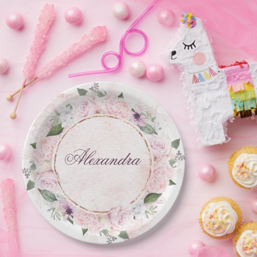 ガールズ宗教的お祝いピンクローズ ペーパープレート (パーティー)