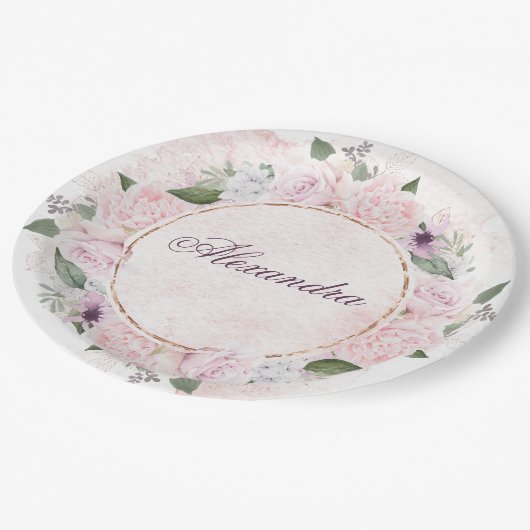 ガールズ宗教的お祝いピンクローズ ペーパープレート (アングル)