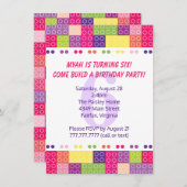 ガールズ建物ブロック誕生日招待状 招待状 (正面/裏面)