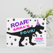 ガールズ恐竜パーティーハット誕生日招待状 招待状 (スタンド正面)