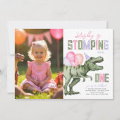 ガールズ恐竜ファースト誕生日招待状 招待状 (正面)