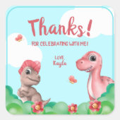 ガールズ恐竜誕生日 感謝してい スクエアシール (正面)