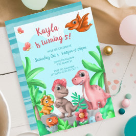 ガールズ恐竜誕生日 招待状