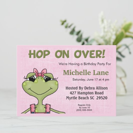 ガールズ用カエル誕生日招待状 招待状 (スタンド正面)