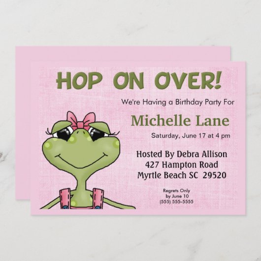 ガールズ用カエル誕生日招待状 招待状 (正面/裏面)
