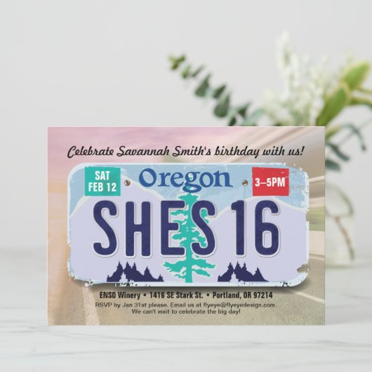 ガールズ第16誕生日オレゴン免許招待状 招待状 (スタンド正面)