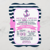 ガールズ航海のいかりベビーシャワー招待状 招待状 (正面/裏面)