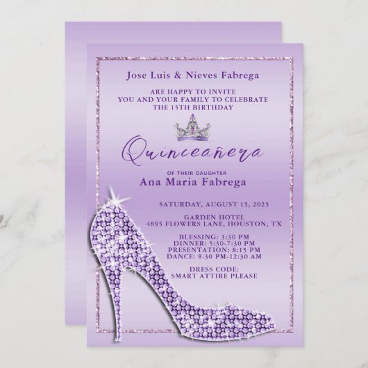 ガールズ薄紫スティレットキンセアニラバースデーパーティー 招待状 (正面/裏面)