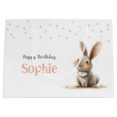 ガールズ誕生日かわいいバニー ラージペーパーバッグ (正面)